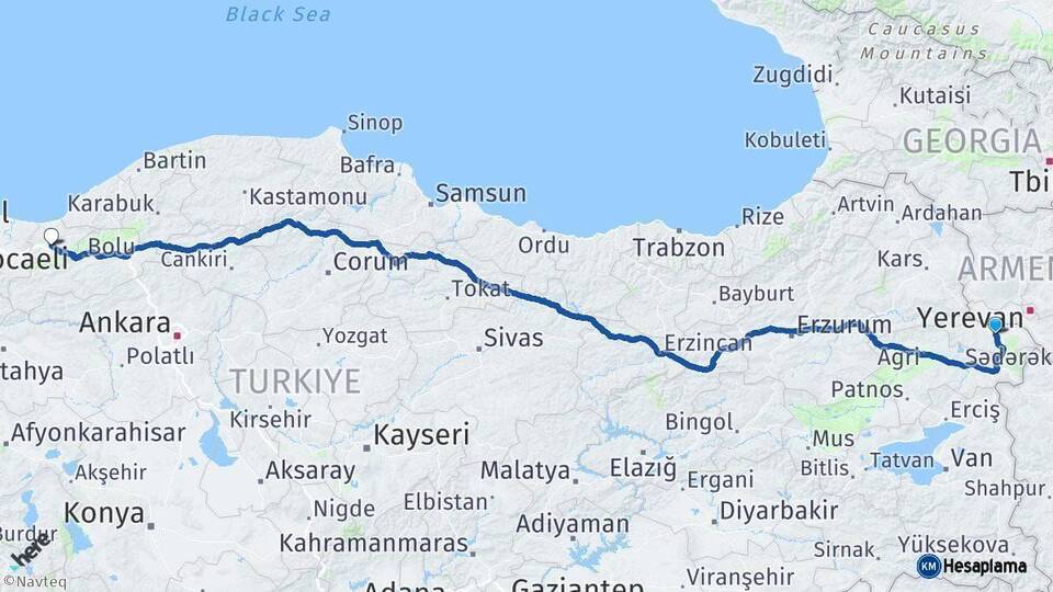 Iğdır Düzce Arası Kaç Km - Yol Haritası