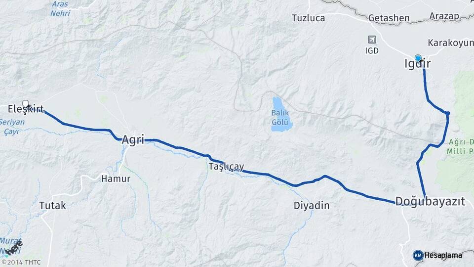 Iğdır Eleşkirt Ağrı Arası Kaç Km - Yol Haritası