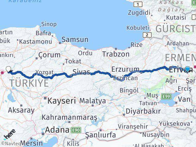 Iğdır Elmadağ Ankara Arası Kaç Km - Yol Haritası