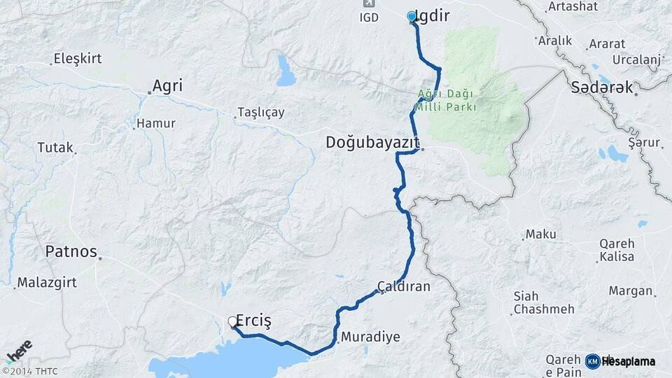 Iğdır Erciş Van Arası Kaç Km - Yol Haritası