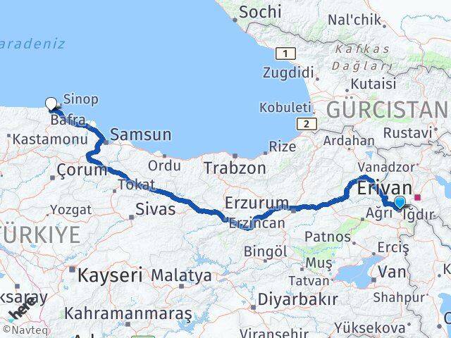 Iğdır Erfelek Sinop Arası Kaç Km - Yol Haritası