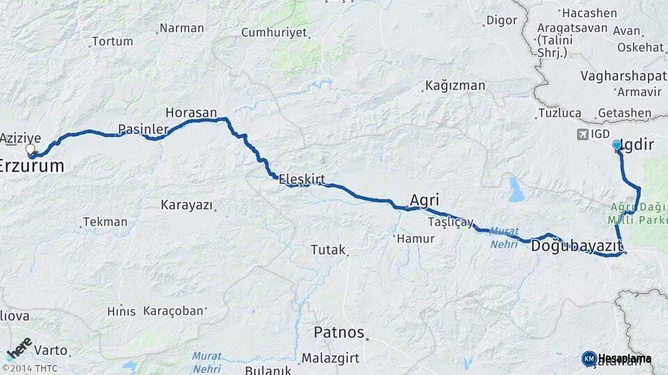 Iğdır Erzurum Arası Kaç Km - Yol Haritası