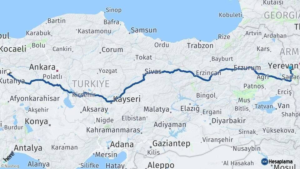 Iğdır Eskişehir Arası Kaç Km - Yol Haritası
