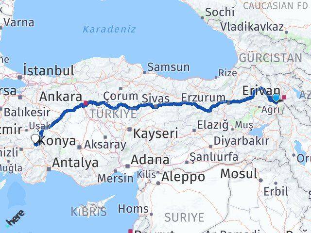Iğdır Evciler Afyonkarahisar Arası Kaç Km - Yol Haritası