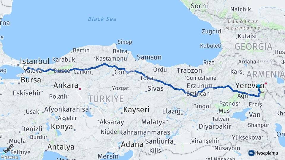 Iğdır Gebze Kocaeli Arası Kaç Km - Yol Haritası