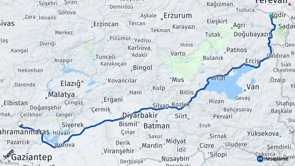 Iğdır Gölbaşı Adıyaman Arası Kaç Km - Yol Haritası