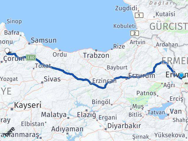 Iğdır Gümüşhacıköy Amasya Arası Kaç Km - Yol Haritası