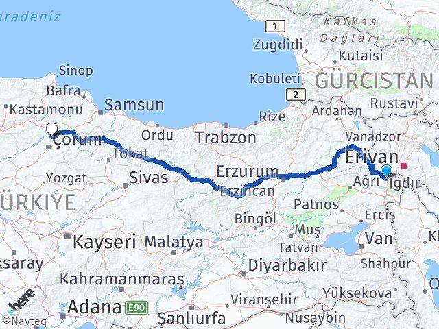Iğdır Hamamözü Amasya Arası Kaç Km - Yol Haritası