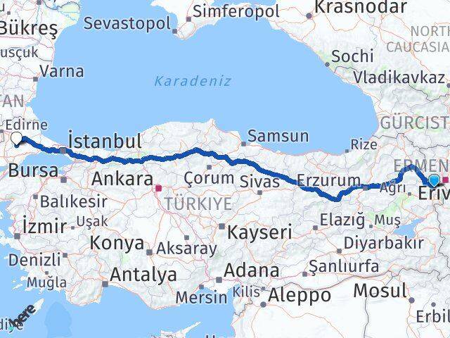 Iğdır Hayrabolu Tekirdağ Arası Kaç Km - Yol Haritası