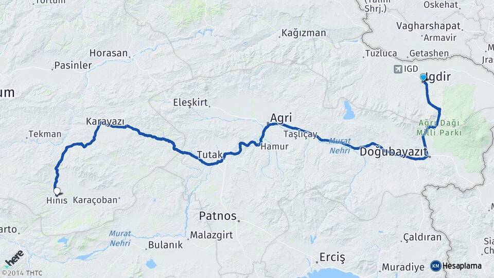 Iğdır Hınıs Erzurum Arası Kaç Km - Yol Haritası