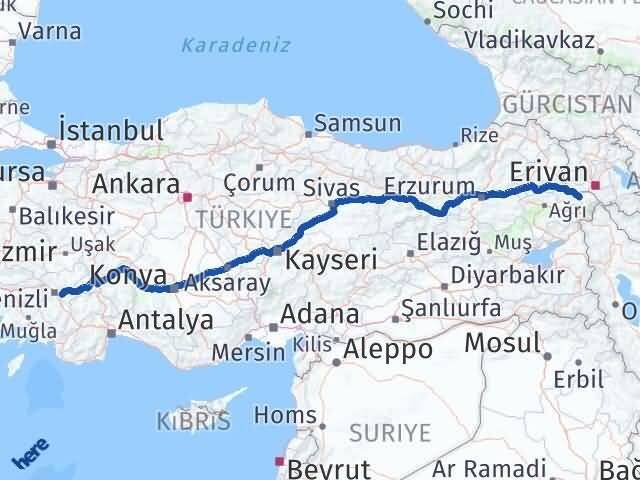 Iğdır Honaz Denizli Arası Kaç Km - Yol Haritası