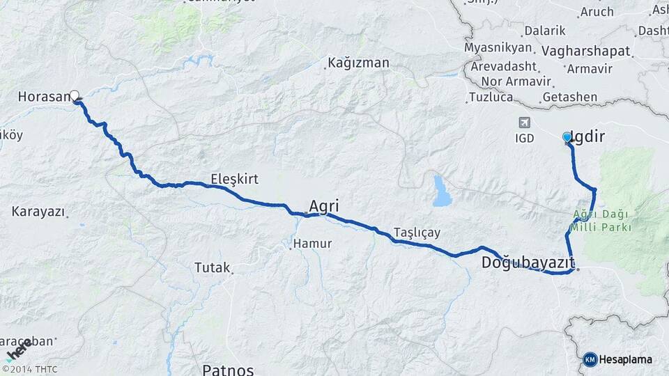 Iğdır Horasan Erzurum Arası Kaç Km - Yol Haritası