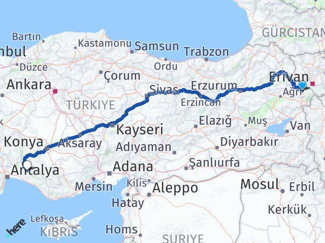 Iğdır İbradı Antalya Arası Kaç Km - Yol Haritası