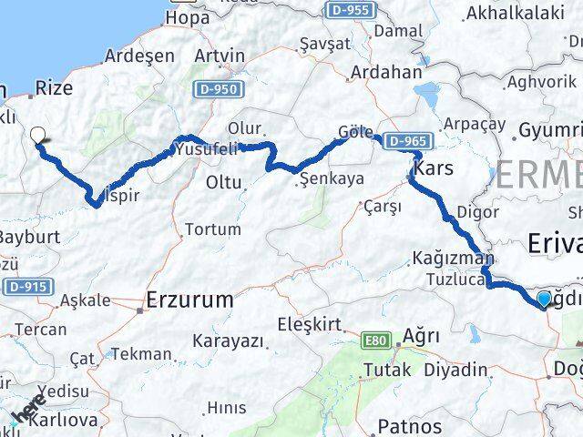 Iğdır İkizdere Rize Arası Kaç Km - Yol Haritası