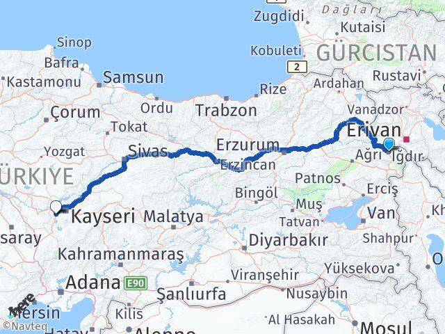 Iğdır İncesu Kayseri Arası Kaç Km - Yol Haritası