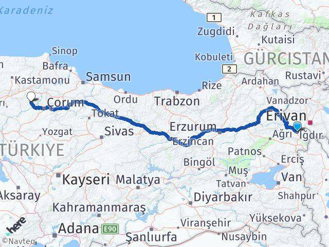 Iğdır İskilip Çorum Arası Kaç Km - Yol Haritası