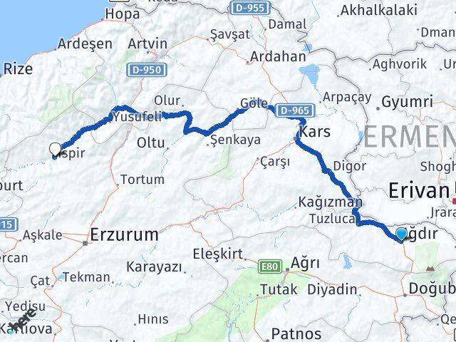 Iğdır İspir Erzurum Arası Kaç Km - Yol Haritası