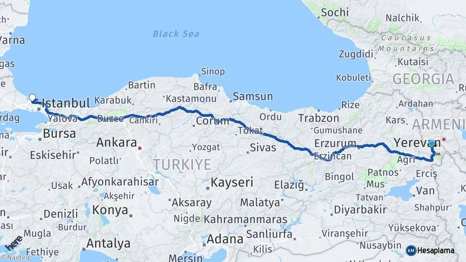 Iğdır İstanbul Havalimanı Arası Kaç Km - Yol Haritası