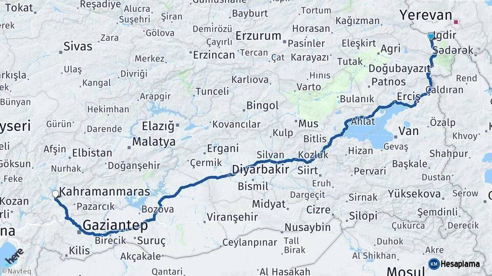 Iğdır Kahramanmaraş Arası Kaç Km - Yol Haritası