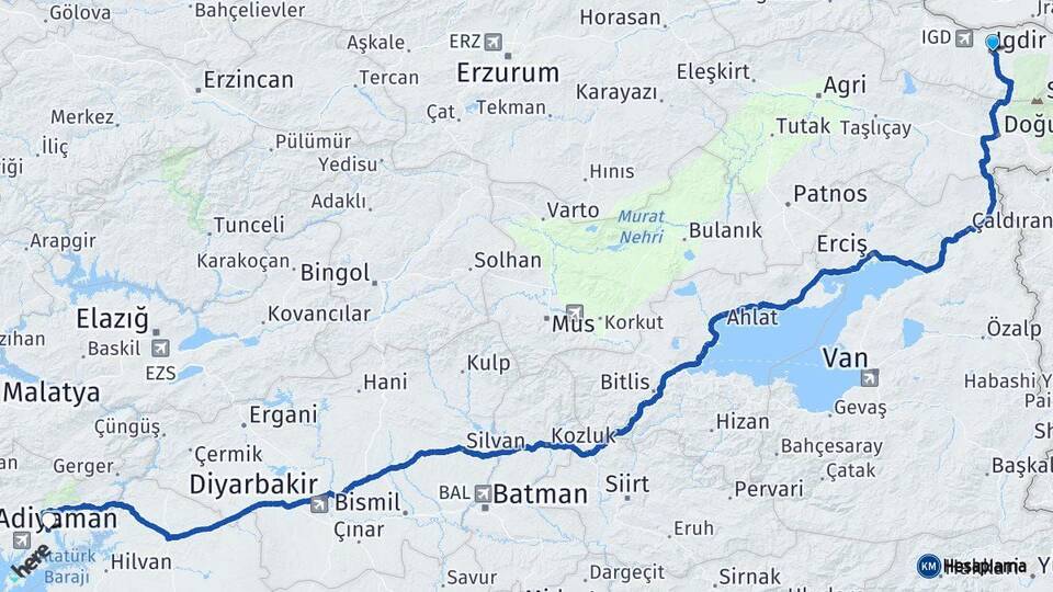 Iğdır Kahta Adıyaman Arası Kaç Km - Yol Haritası
