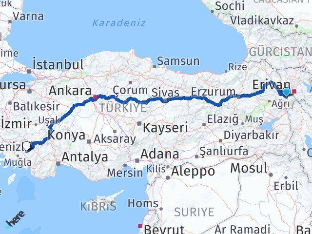 Iğdır Kale Denizli Arası Kaç Km - Yol Haritası