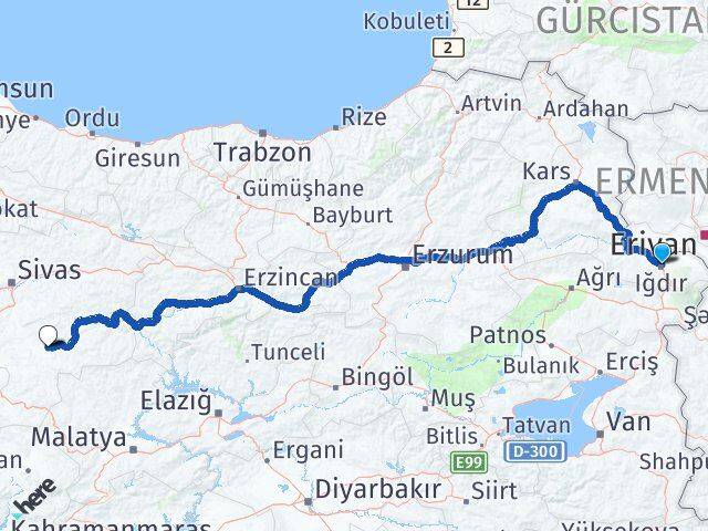 Iğdır Kangal Sivas Arası Kaç Km - Yol Haritası