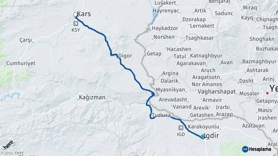 Iğdır Kars Arası Kaç Km - Yol Haritası