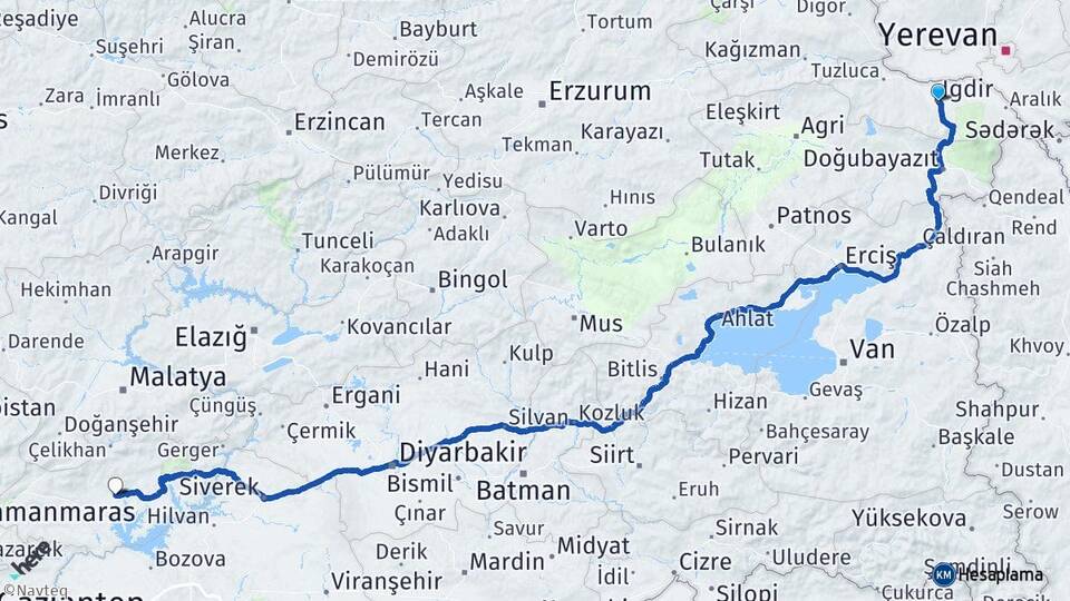 Iğdır Kars Harakani Havalimanı Arası Kaç Km - Yol Haritası
