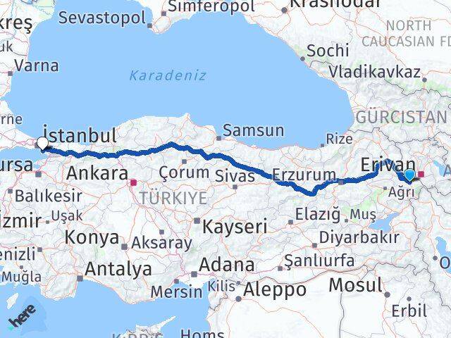 Iğdır Kartal İstanbul Arası Kaç Km - Yol Haritası