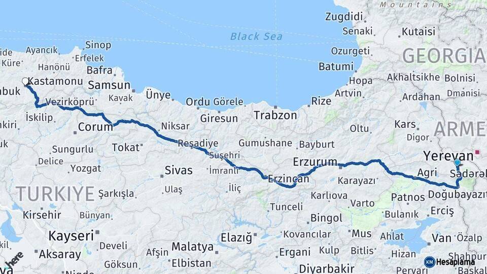 Iğdır Kastamonu Arası Kaç Km - Yol Haritası
