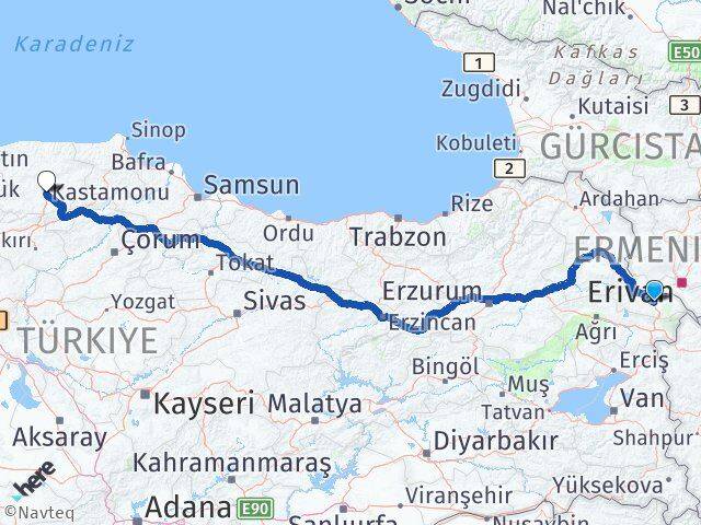 Iğdır Kastamonu Havalimanı Arası Kaç Km - Yol Haritası