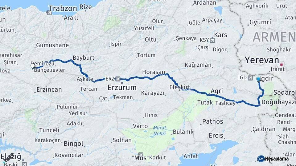 Iğdır Kelkit Gümüşhane Arası Kaç Km - Yol Haritası