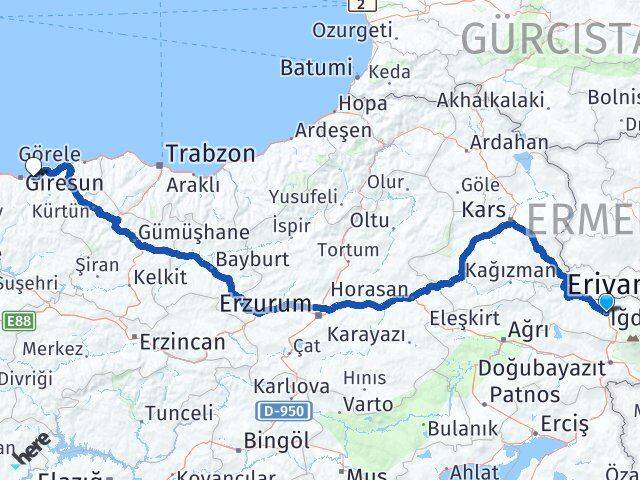 Iğdır Keşap Giresun Arası Kaç Km - Yol Haritası