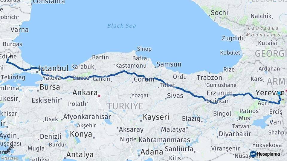 Iğdır Kırklareli Arası Kaç Km - Yol Haritası