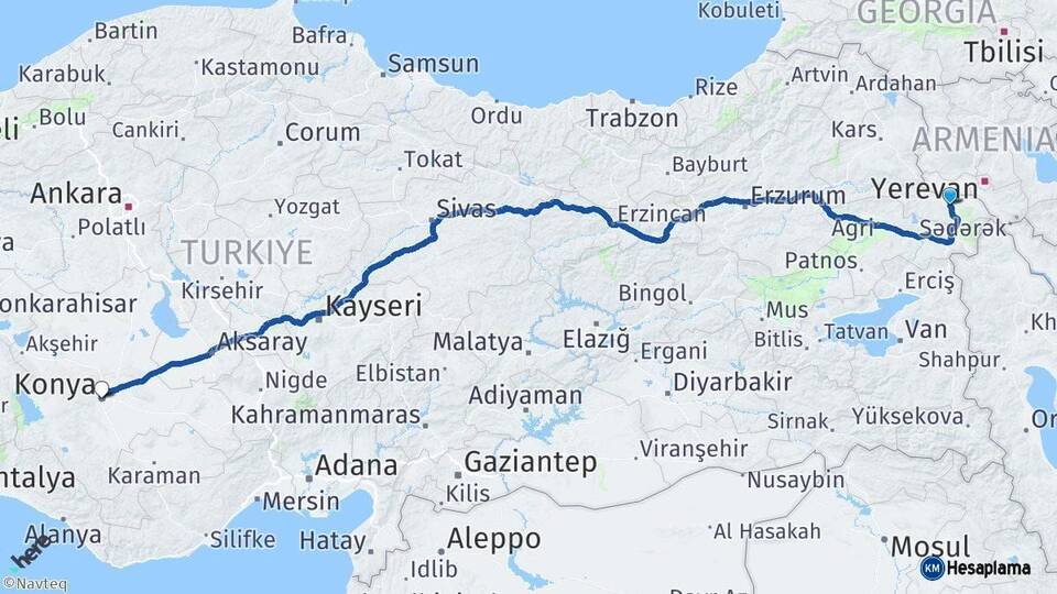 Iğdır Konya Arası Kaç Km - Yol Haritası