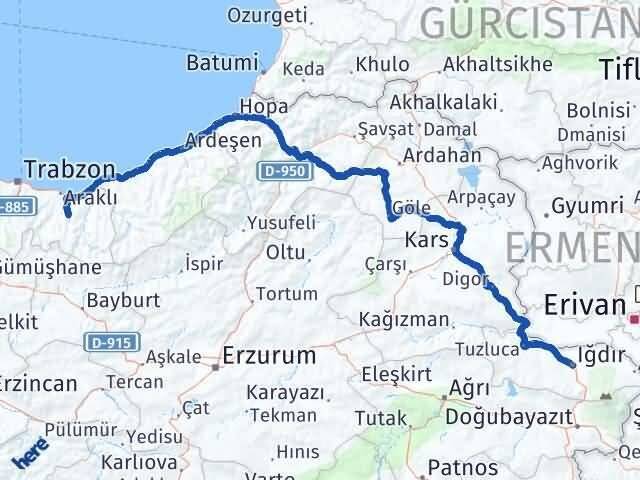 Iğdır Köprübaşı Trabzon Arası Kaç Km - Yol Haritası