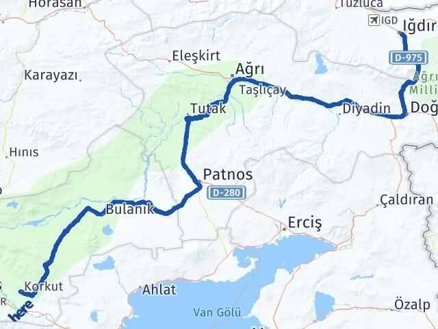 Iğdır Korkut Muş Arası Kaç Km - Yol Haritası