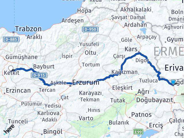 Iğdır Köse Gümüşhane Arası Kaç Km - Yol Haritası