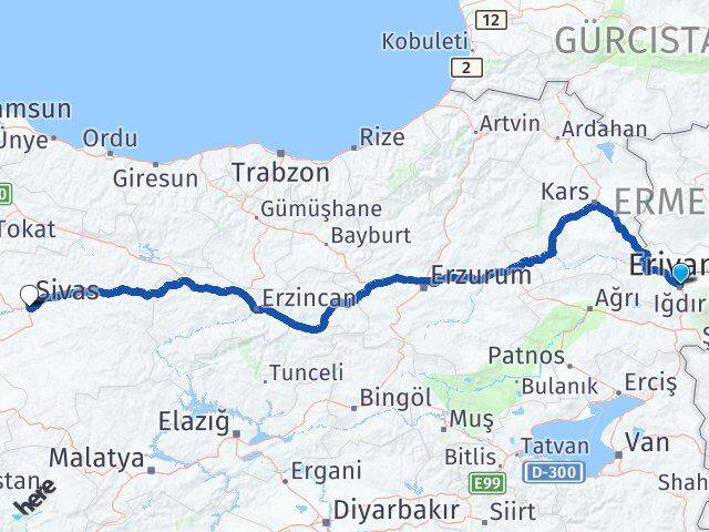 Iğdır Kümbet Sivas Arası Kaç Km - Yol Haritası