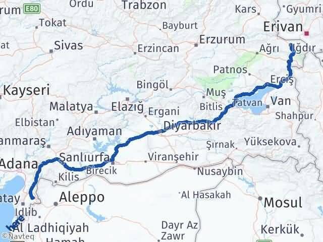 Iğdır Kumlu Hatay Arası Kaç Km - Yol Haritası