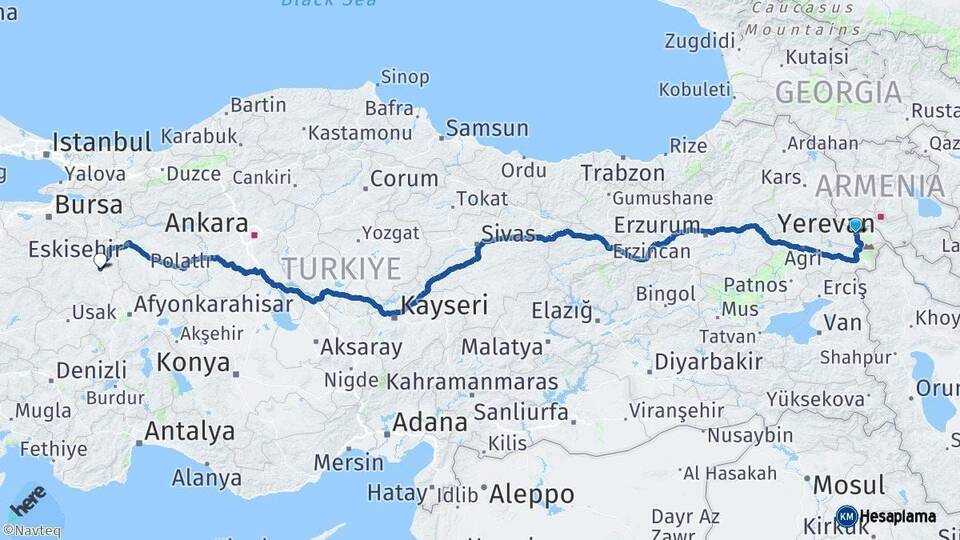 Iğdır Kütahya Arası Kaç Km - Yol Haritası
