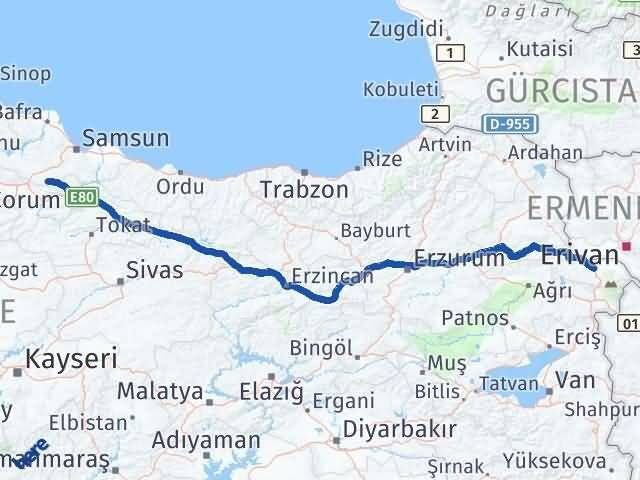Iğdır Ladik Samsun Arası Kaç Km - Yol Haritası