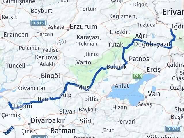 Iğdır Maden Elazığ Arası Kaç Km - Yol Haritası