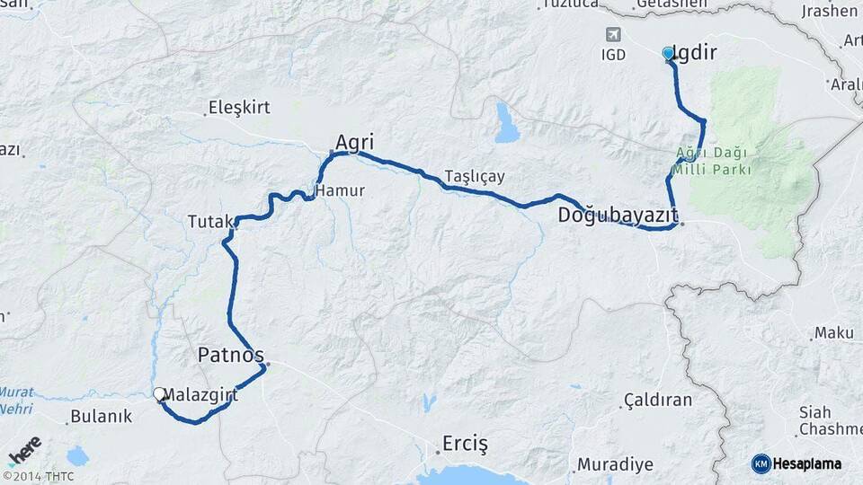 Iğdır Malazgirt Muş Arası Kaç Km - Yol Haritası