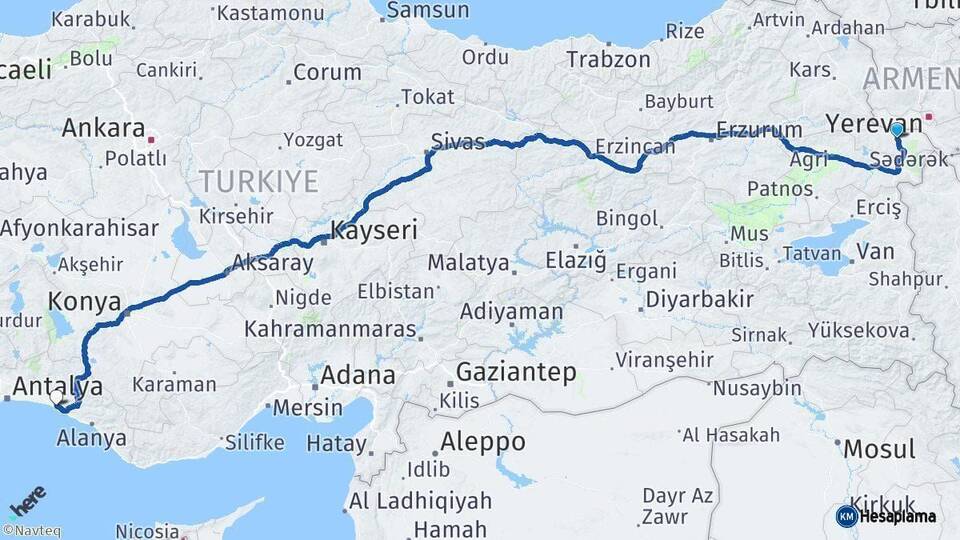 Iğdır Manavgat Antalya Arası Kaç Km - Yol Haritası
