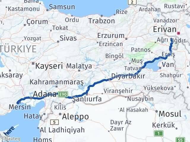 Iğdır Mezitli Mersin Arası Kaç Km - Yol Haritası