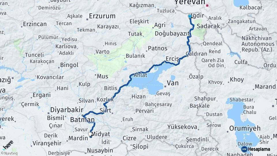 Iğdır Midyat Mardin Arası Kaç Km - Yol Haritası