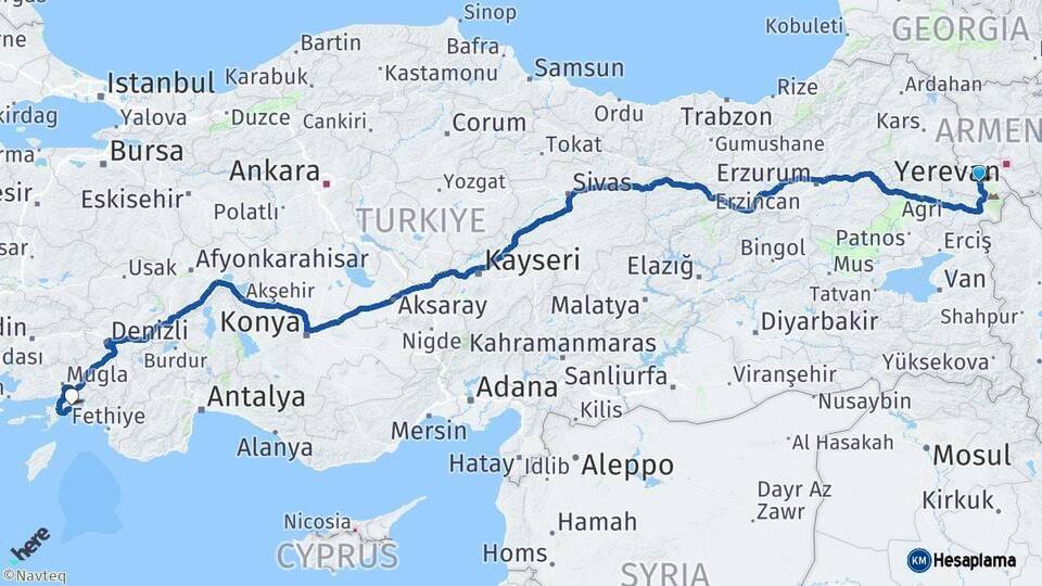 Iğdır Muğla Arası Kaç Km - Yol Haritası