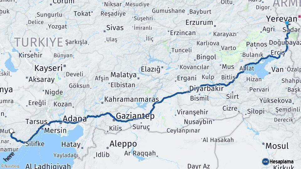 Iğdır Mut Mersin Arası Kaç Km - Yol Haritası