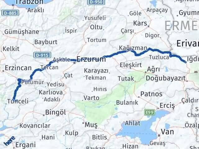 Iğdır Nazımiye Tunceli Arası Kaç Km - Yol Haritası
